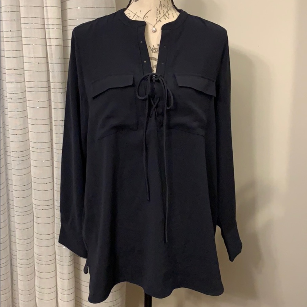 Ann Taylor Petite Navy Blue Blouse Size L